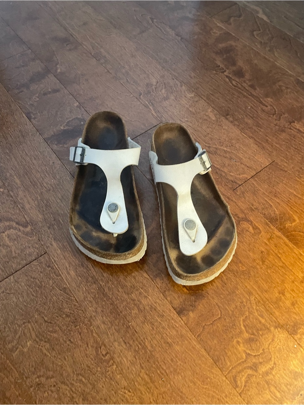 Birkenstock White T-Strap Cork Footbed Sandals